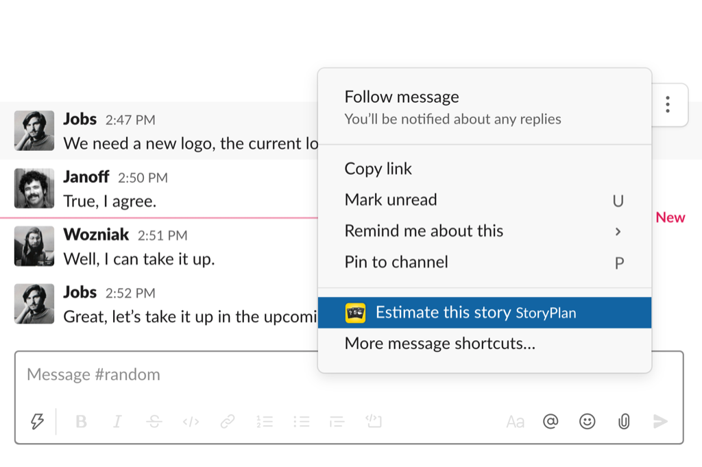 Slack shortcuts to convert a message into story